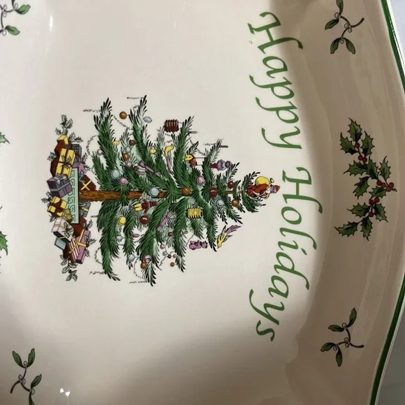 New Spode 11" Oval Tray Serving Dish Plate Christmas Tree Merry Christmas No Box - Picture 2 of 5